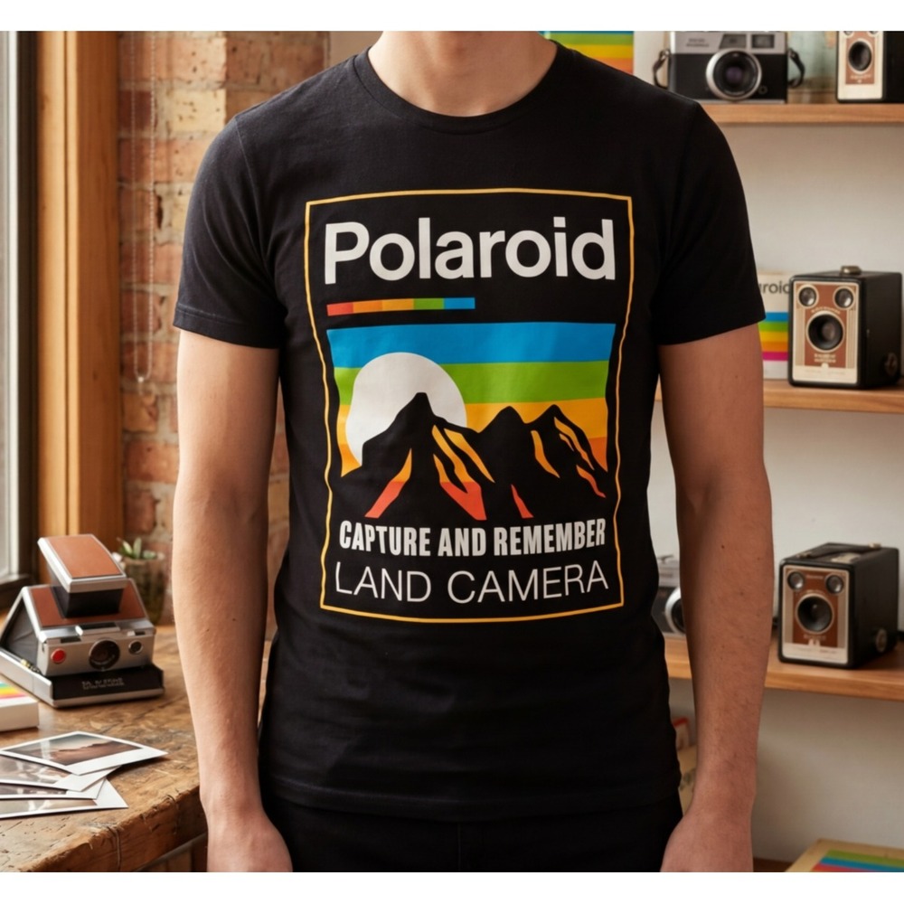 Polaroid Capture And Remember Land Camera Graphic T-Shirt Sz Small Slim 2020